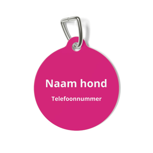 Gepersonaliseerde hondenpenning — Naam en telefoonnummer - Roze