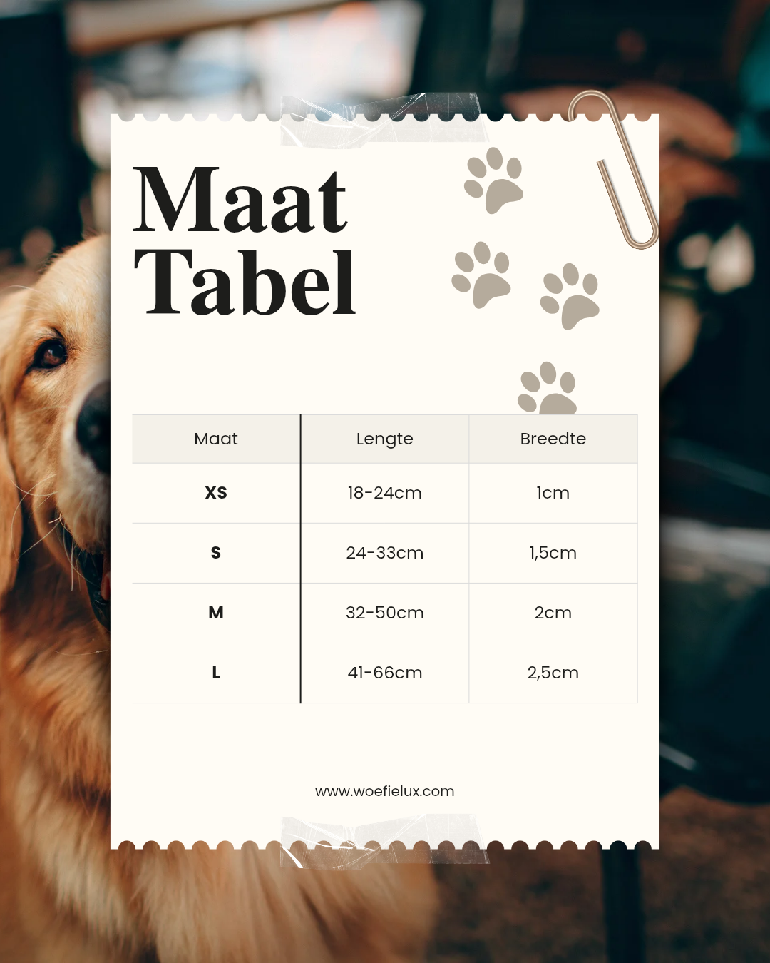 Maattabel halsbanden
