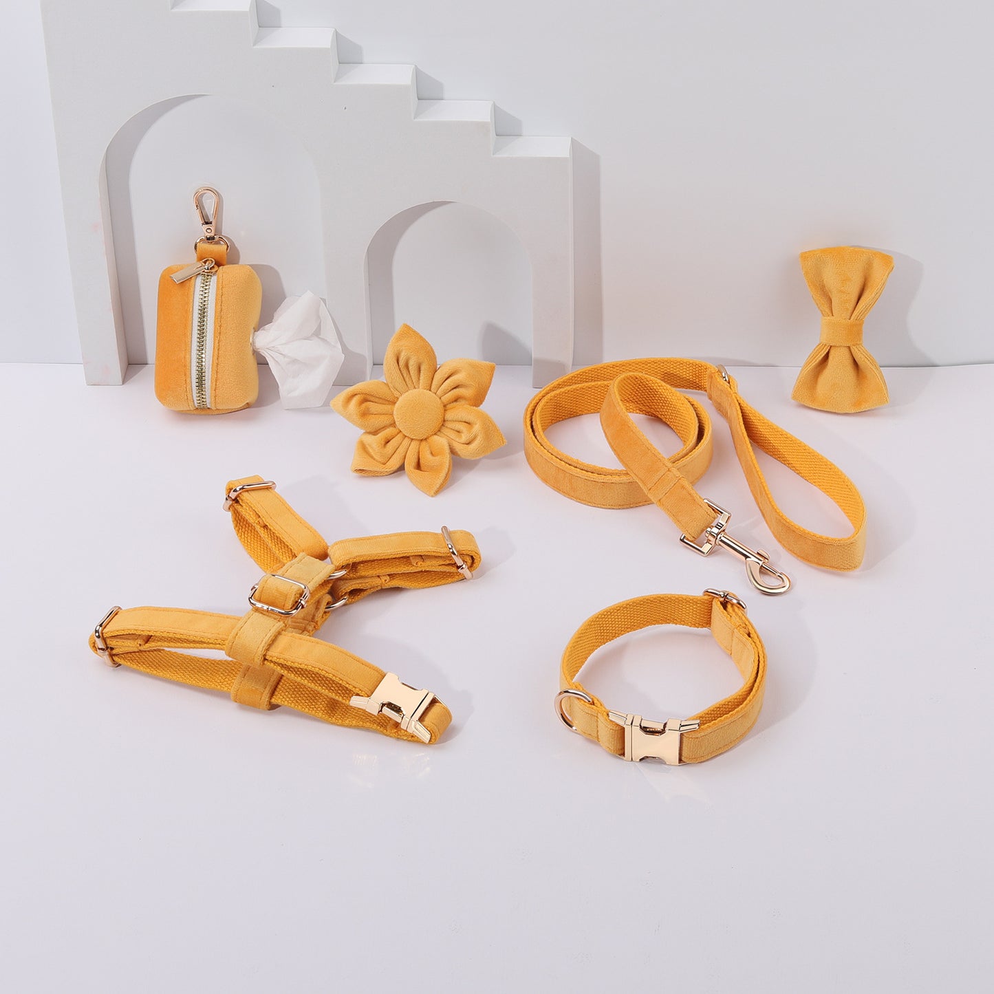 Hondentuigje met Lijn en Halsband Set - 6-delig - Inclusief Poepzakhouder & Strik