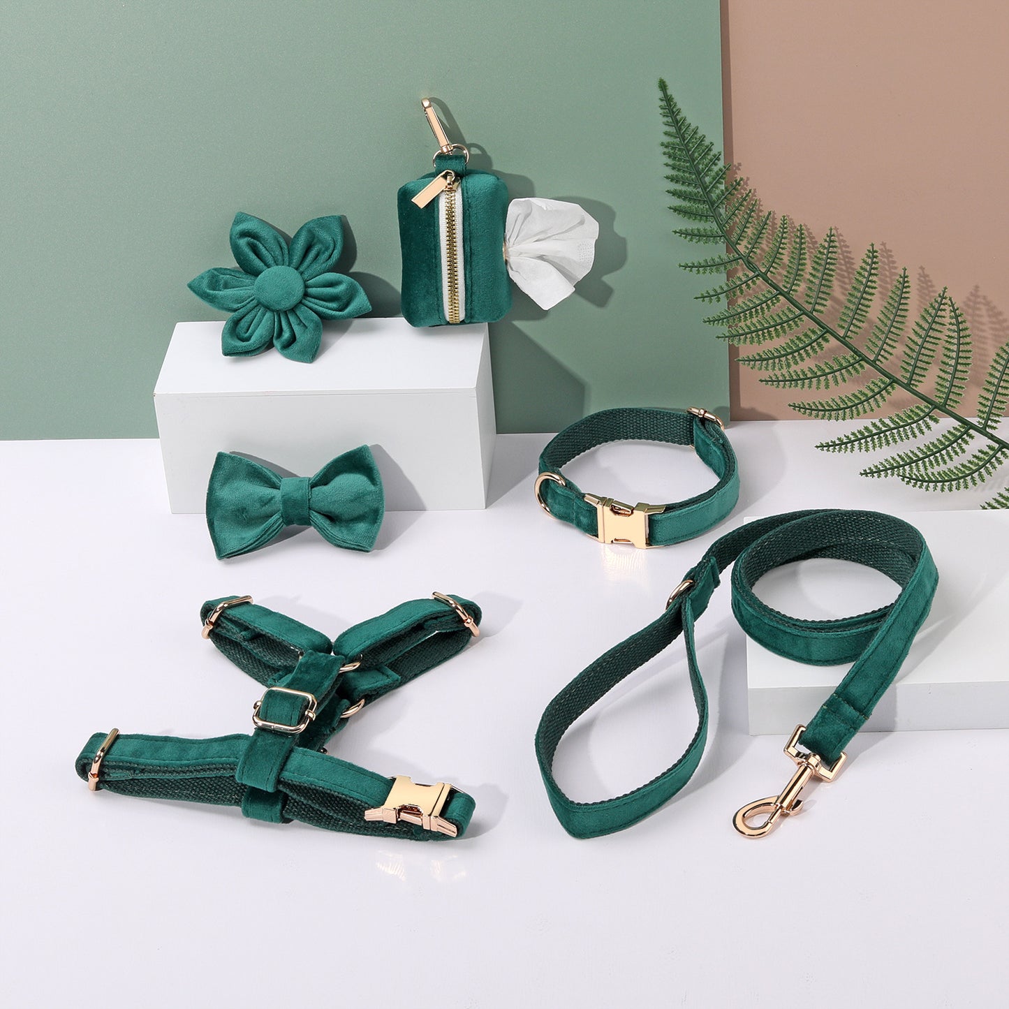 Hondentuigje met Lijn en Halsband Set - 6-delig - Inclusief Poepzakhouder & Strik