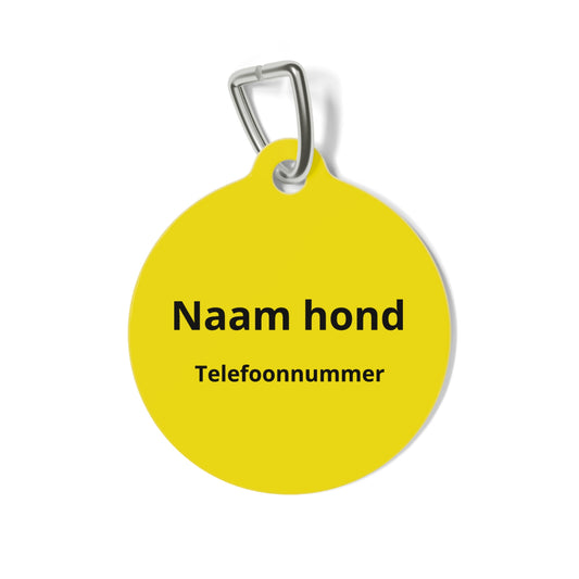 Gepersonaliseerde hondenpenning — Naam en telefoonnummer - Geel