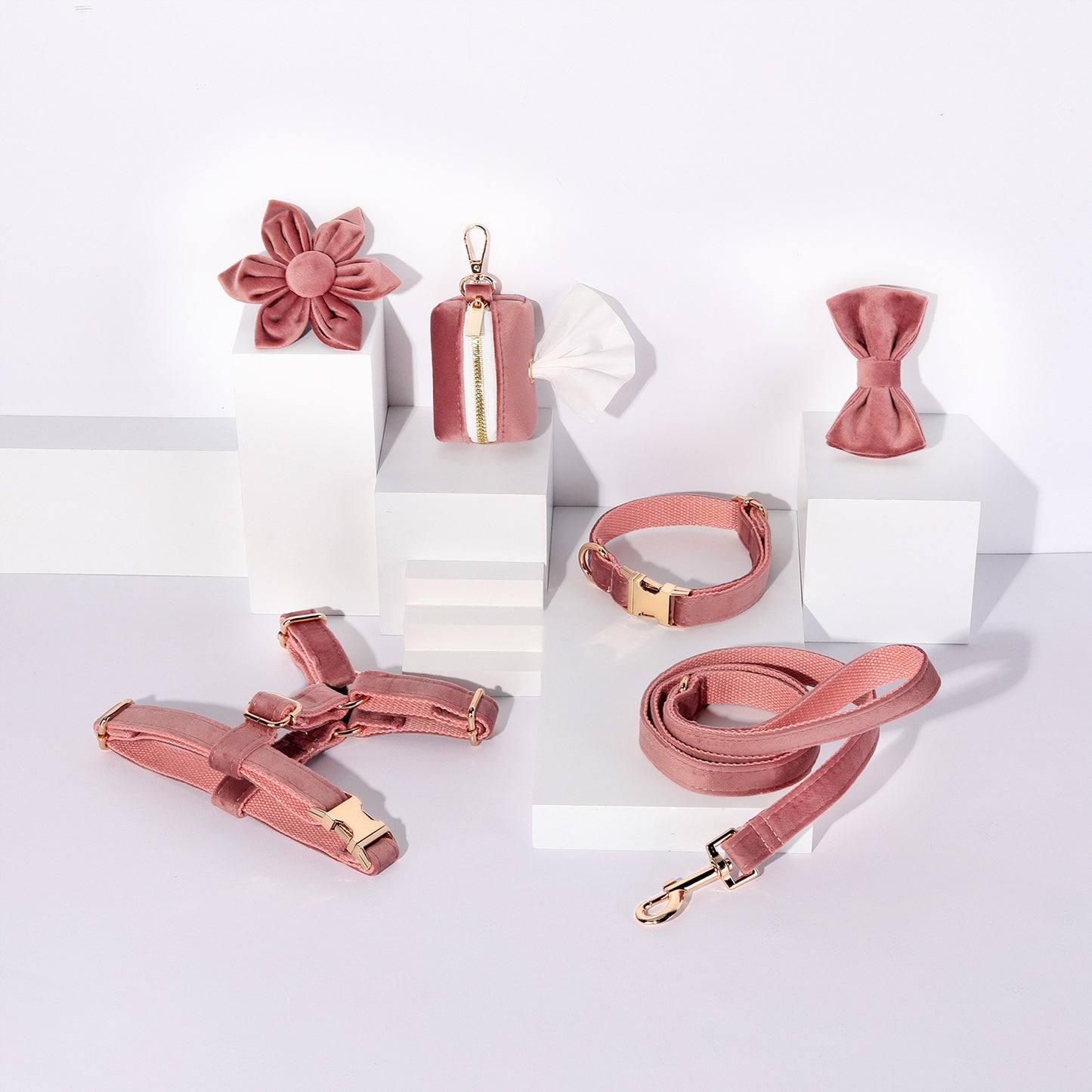 Hondentuigje met Lijn en Halsband Set - 6-delig - Inclusief Poepzakhouder & Strik