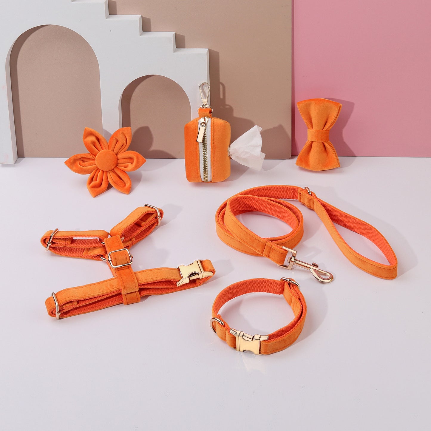 Hondentuigje met Lijn en Halsband Set - 6-delig - Inclusief Poepzakhouder & Strik