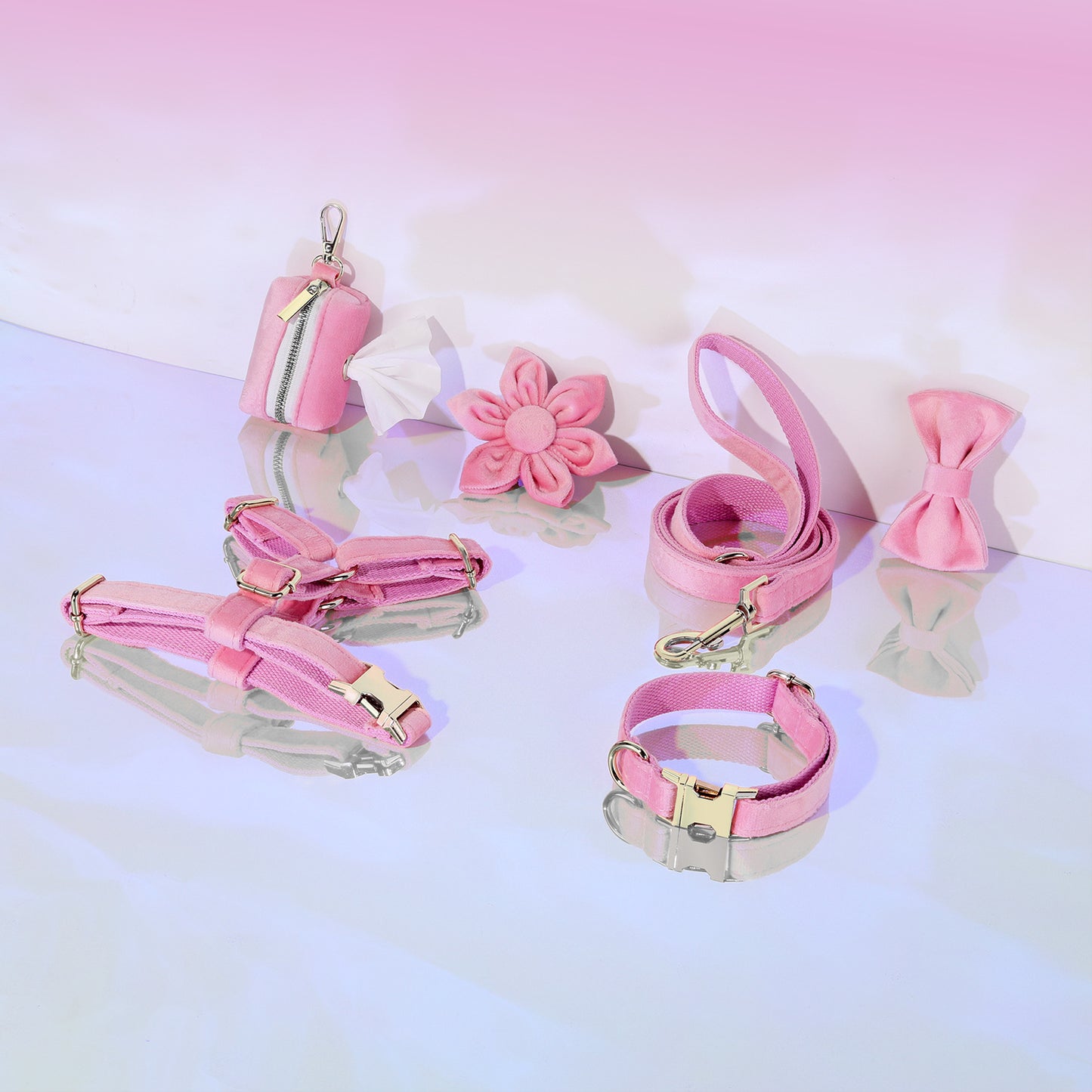 Hondentuigje met Lijn en Halsband Set - 6-delig - Inclusief Poepzakhouder & Strik