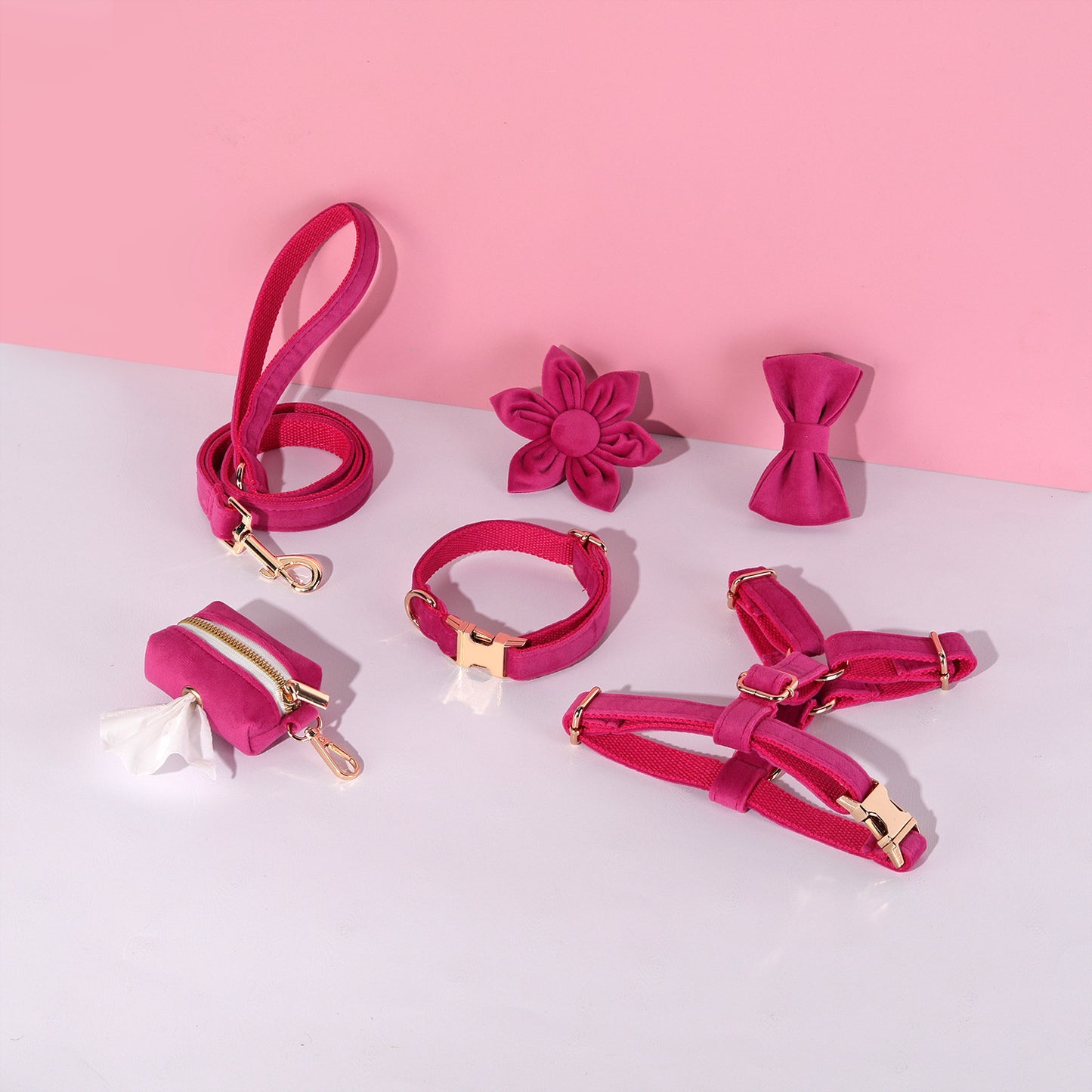 Hondentuigje met Lijn en Halsband Set - 6-delig - Inclusief Poepzakhouder & Strik