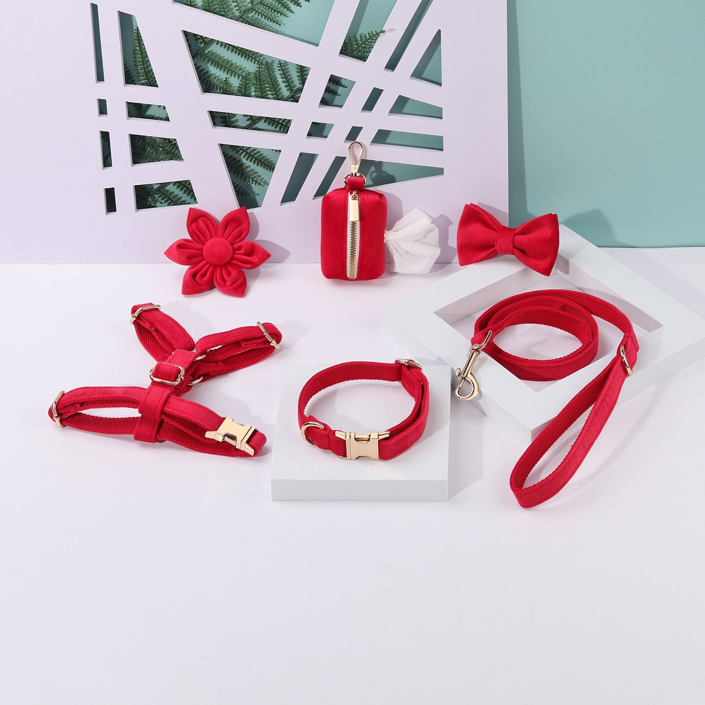 Hondentuigje met Lijn en Halsband Set - 6-delig - Inclusief Poepzakhouder & Strik
