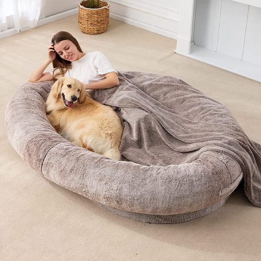 WoefieLux Human Dog Bed – XXL Luxe Lounge Mand voor Mens & Dier – Ultra-Zacht Pluche