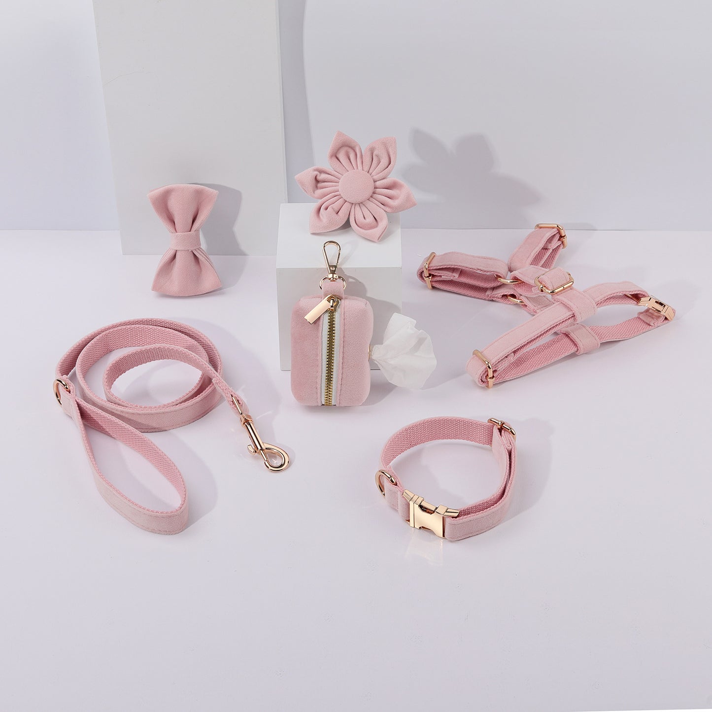 Hondentuigje met Lijn en Halsband Set - 6-delig - Inclusief Poepzakhouder & Strik